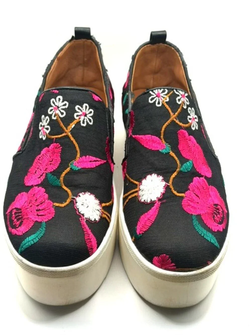Golo Vivian Floral Embroidered Platform Slip-On Sneakers Black Size 8